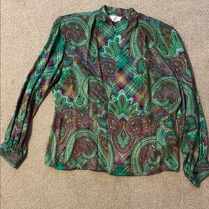 Vintage DONCASTER—Paisley Green and Purple Women's 100% Silk Jacket